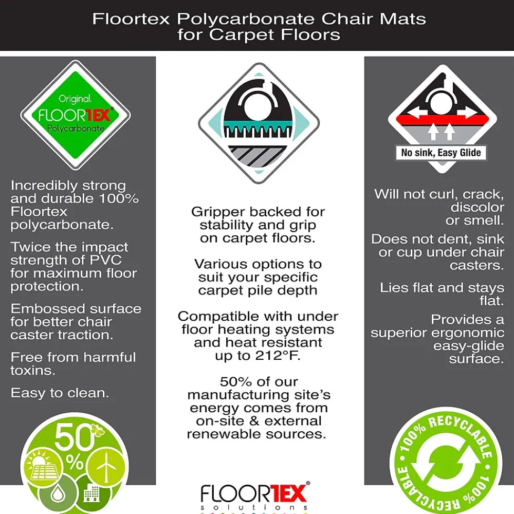 Chair Mats*Floortex Ultimat Carpet Chair Mat, 60" x 79", Clear Polycarbonate (FR1115020023ER)