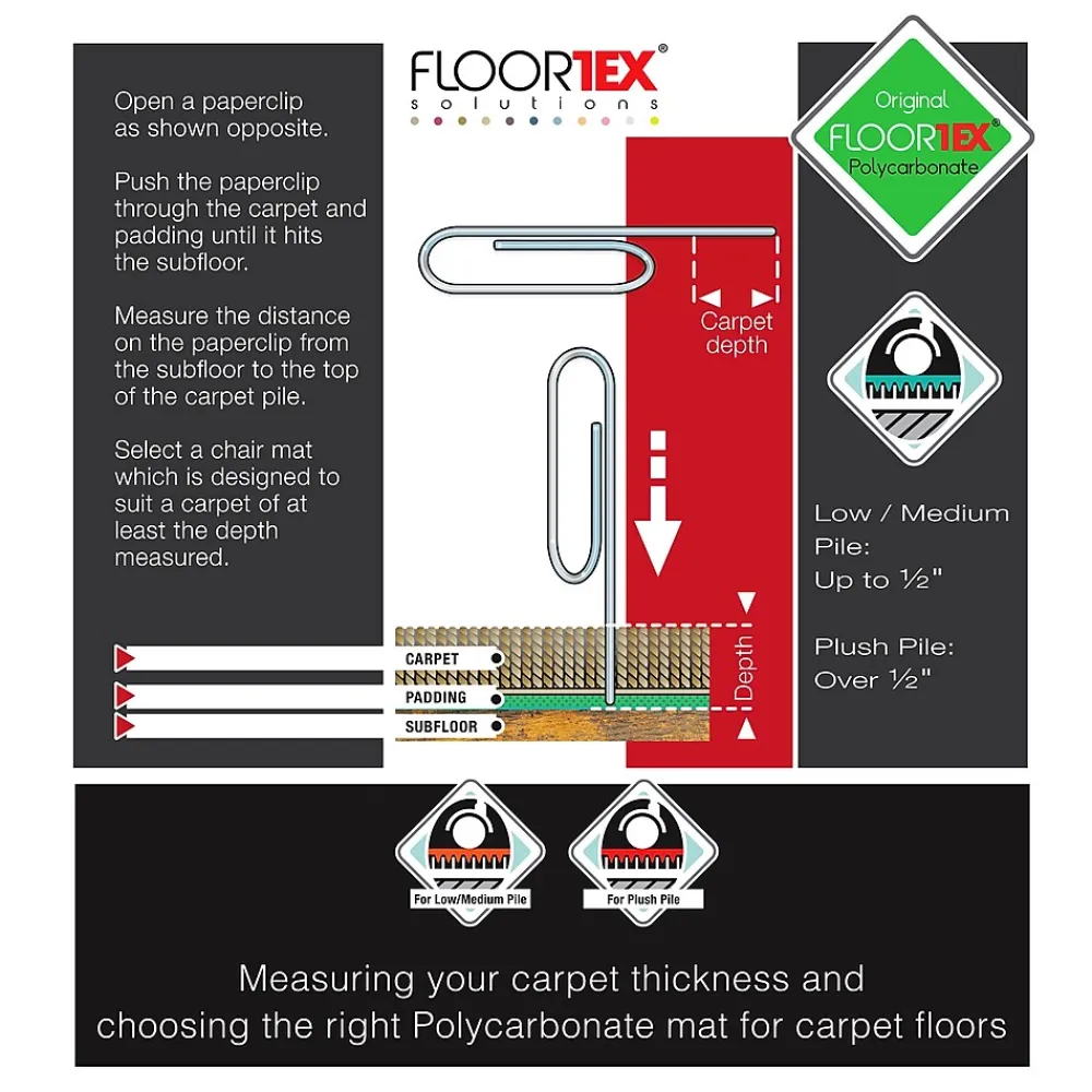 Chair Mats*Floortex Ultimat Carpet Chair Mat, 30" x 47", Designed for Medium-Pile Carpet, Clear Polycarbonate (11197523ER)