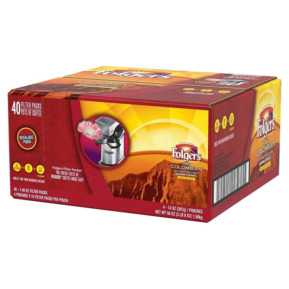 Folgers Colombian Filter Packs Coffee, Medium Roast, 1.4 oz., 40/Carton (SMU10107)