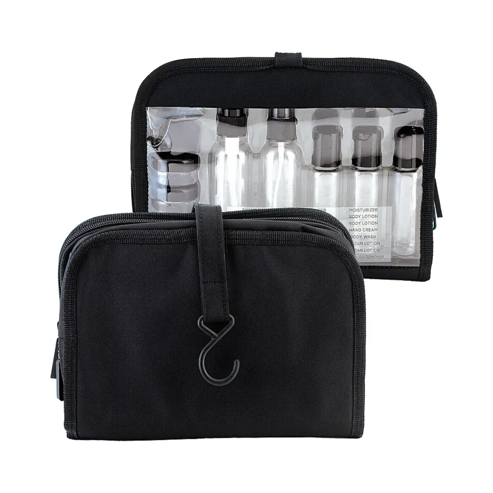 6.75" 12-Piece Plastic Toiletry Bag Kit, Black/Clear (36023)<G Force Hot