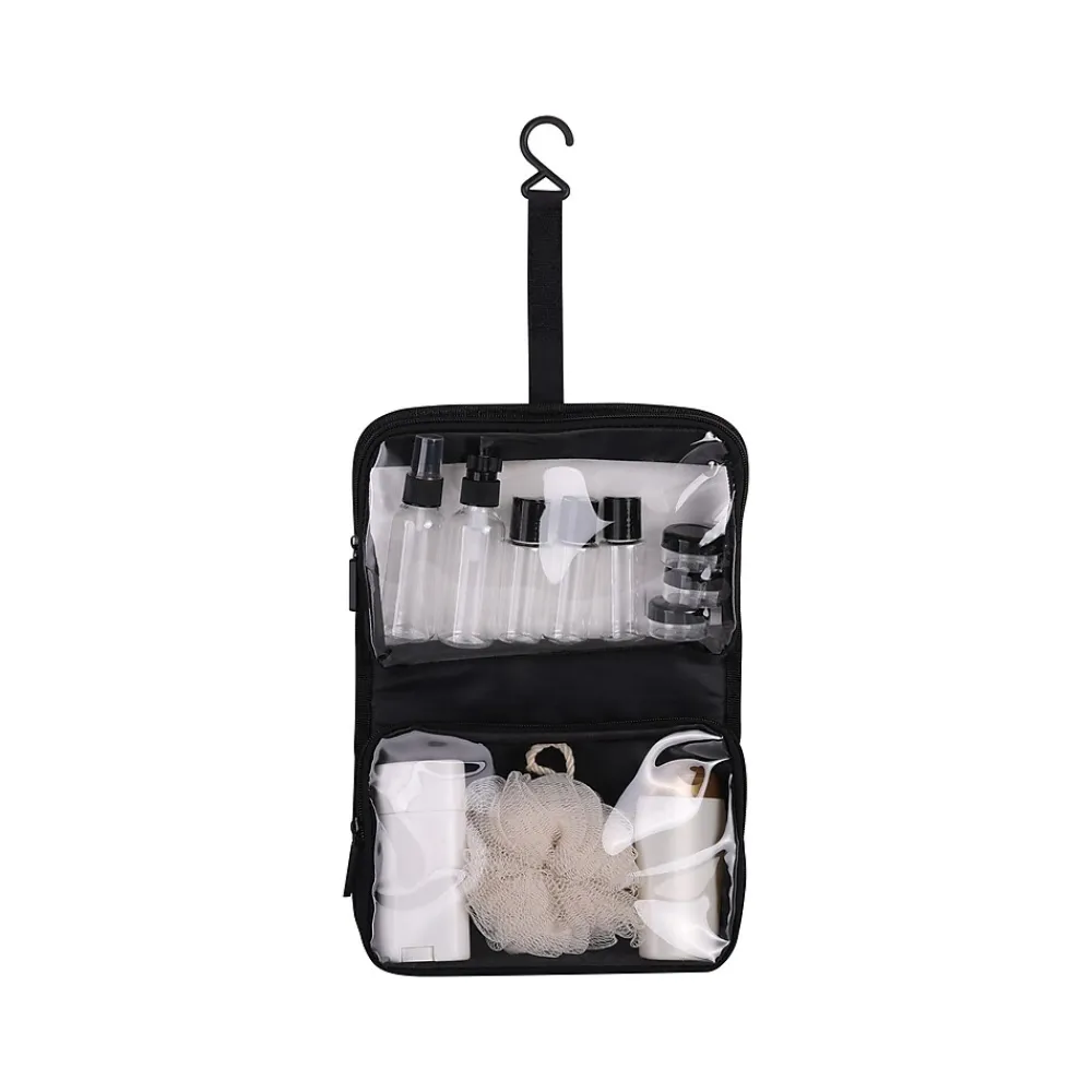 6.75" 12-Piece Plastic Toiletry Bag Kit, Black/Clear (36023)<G Force Hot