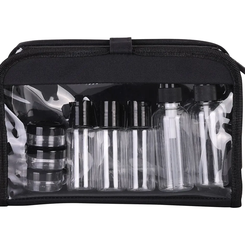 6.75" 12-Piece Plastic Toiletry Bag Kit, Black/Clear (36023)<G Force Hot
