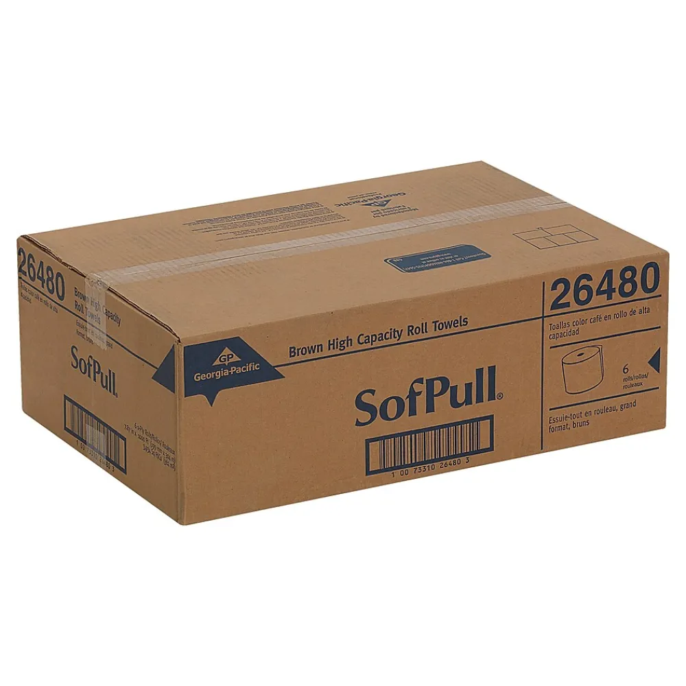 SofPull Georgia-Pacific Recycled High-Capacity Hardwound Paper Towel, 1-Ply, Natural, 1000'/Roll, 6 Rolls/Carton (26480)