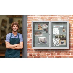 Bulletin*Ghent 3' H x 5' W Enclosed Vinyl Bulletin Board with Satin Frame, 2 Door (PA23660VX-181)