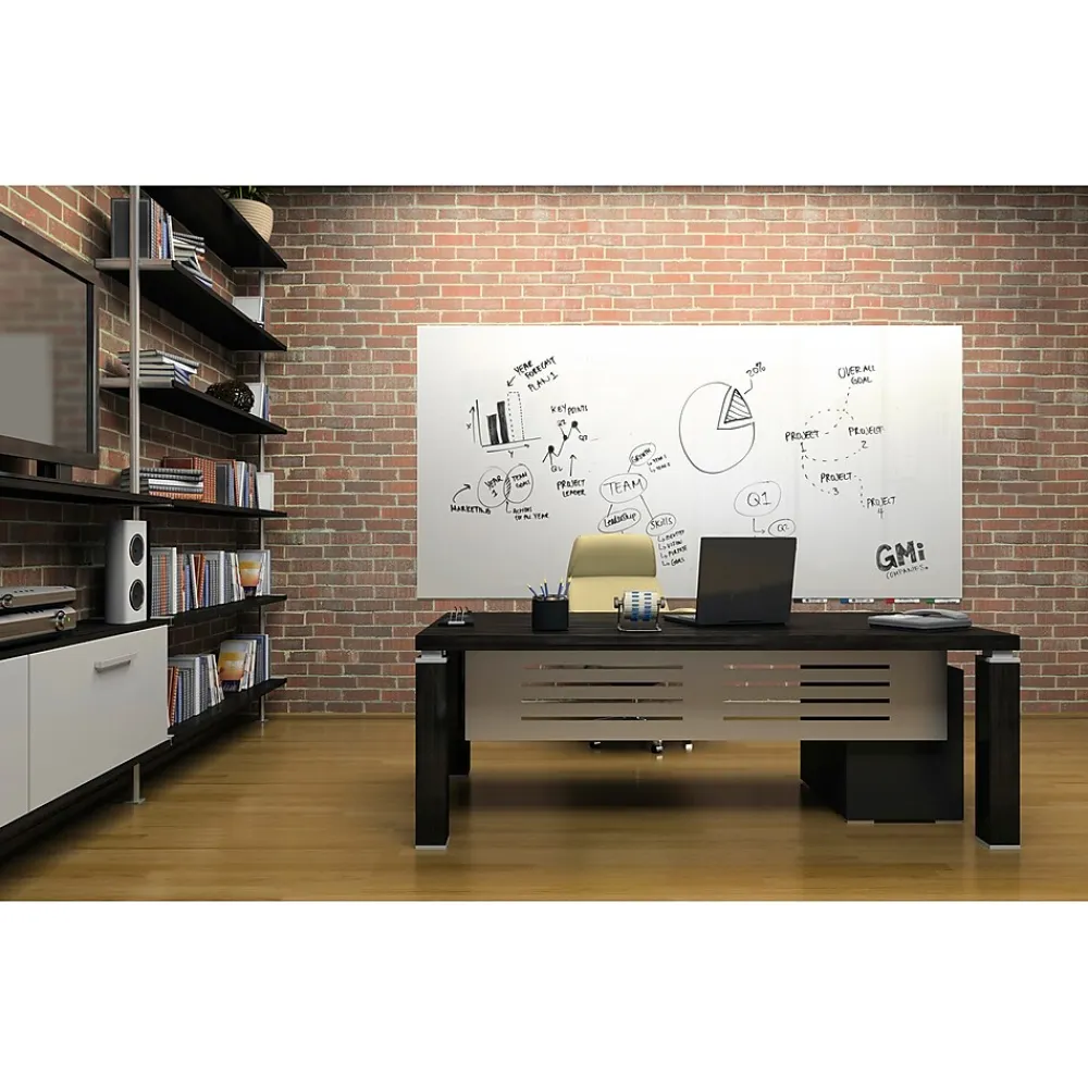 Dry Erase*Ghent Aria 4'H x 6'W Low Profile Magnetic Glass Whiteboard, White (ARIASM46WH)