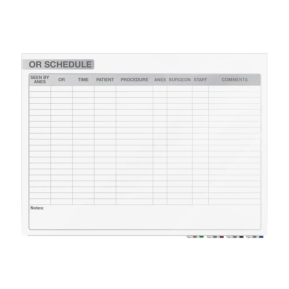 Dry Erase*Ghent Aria OR Schedule Glass Dry-Erase Whiteboard, 4'H x 6'W (GRPARIASN13S-46)