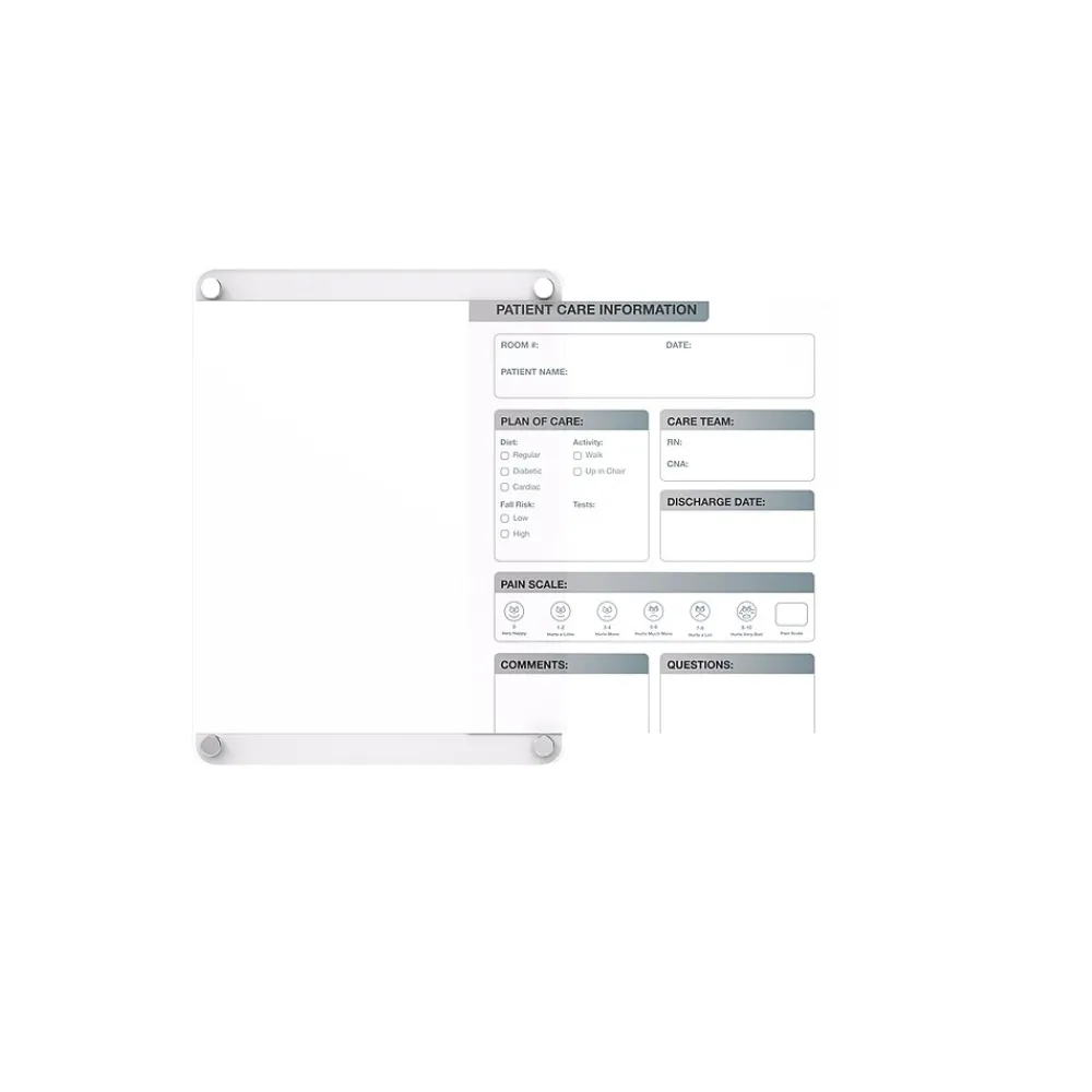 Dry Erase*Ghent Slide Changeable Patient Room Glass Dry-Erase Whiteboard, 36"H x 24" W (GRPHMYRNFM11P-23-12V)