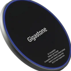 Qi Certified Fast Wireless Charging Pad, Black, (GS-GA-9700B-R)<Gigastone Best