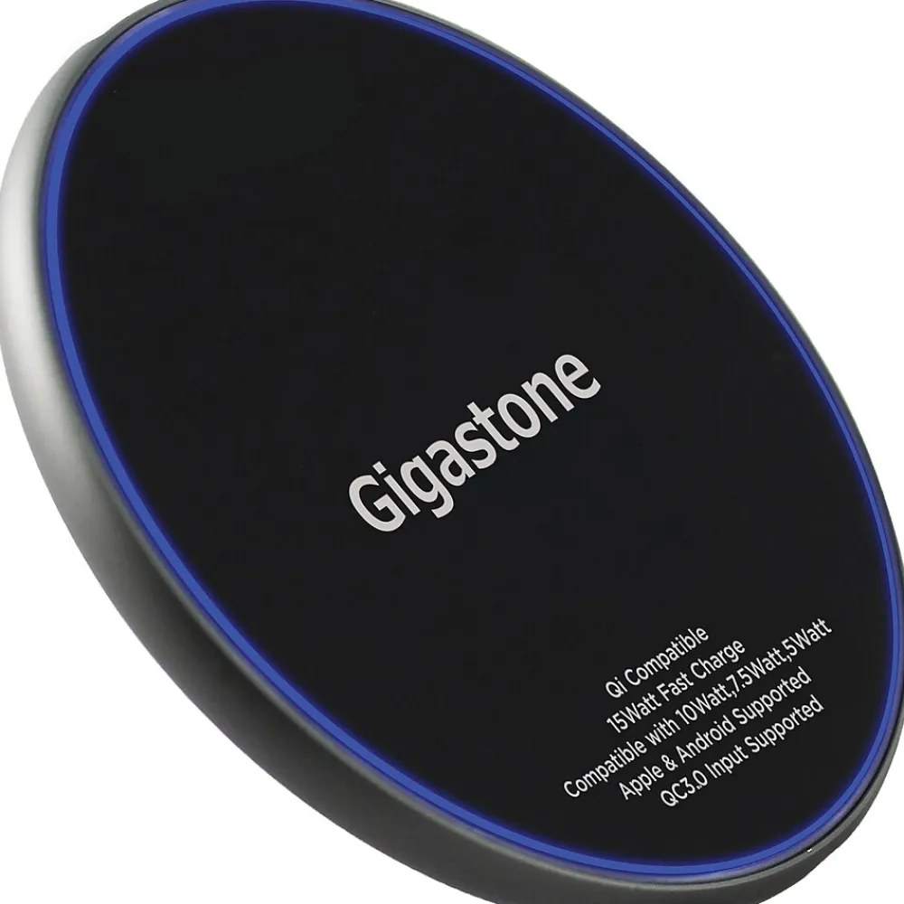 Qi Certified Fast Wireless Charging Pad, Black, (GS-GA-9700B-R)<Gigastone Best