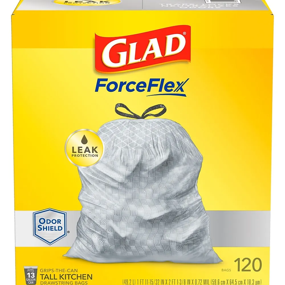 ForceFlex OdorShield 13 Gallon Kitchen Trash Bag, 23.75" x 25.4", Low Density, 0.72 mil, Gray, 120 Bags/Box (79158)<Glad Outlet