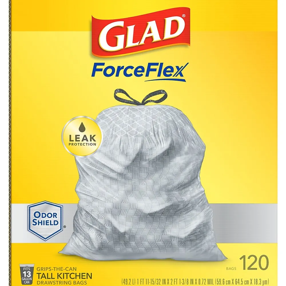ForceFlex OdorShield 13 Gallon Kitchen Trash Bag, 23.75" x 25.4", Low Density, 0.72 mil, Gray, 120 Bags/Box (79158)<Glad Outlet