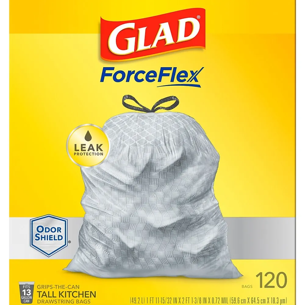 ForceFlex OdorShield 13 Gallon Kitchen Trash Bag, 23.75" x 25.4", Low Density, 0.72 mil, Gray, 120 Bags/Box (79158)<Glad Outlet