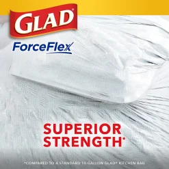 ForceFlex Tall 13 Gallon Kitchen Drawstring Trash Bags, White, 120/Box (78939)<Glad Best