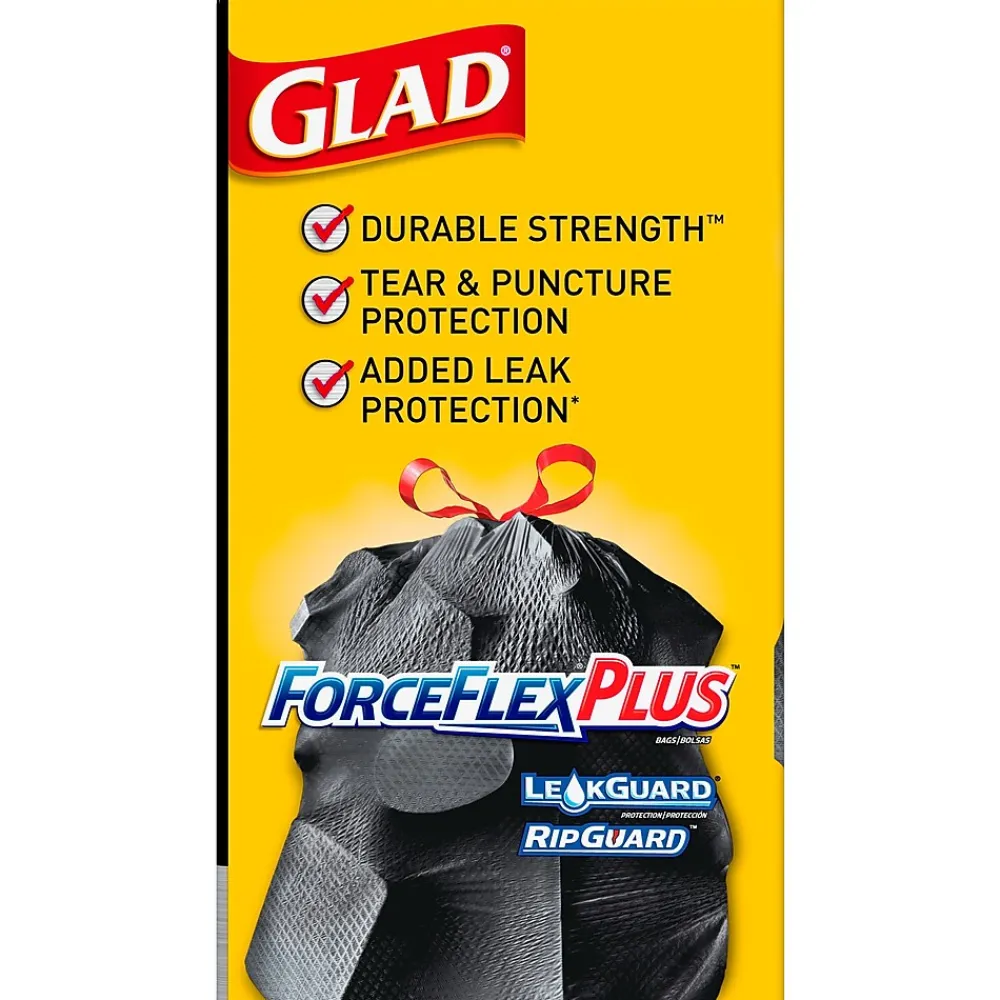 ForceFlexPlus 30 Gallon Trash Bag, 5.31" x 10.06", Low Density, 0.90 mil, Black, 70/Box (70358)<Glad Hot