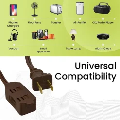 GoGreen Power 15' Extension Cord, 3-Outlet, 16 AWG, Brown (GG-24815-3)