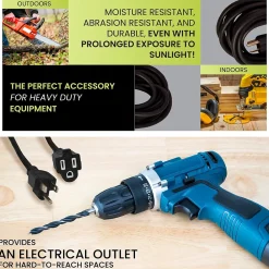 GoGreen Power 8' Indoor/Outdoor Extension Cord, 16 AWG, Black (GG-13708BK)