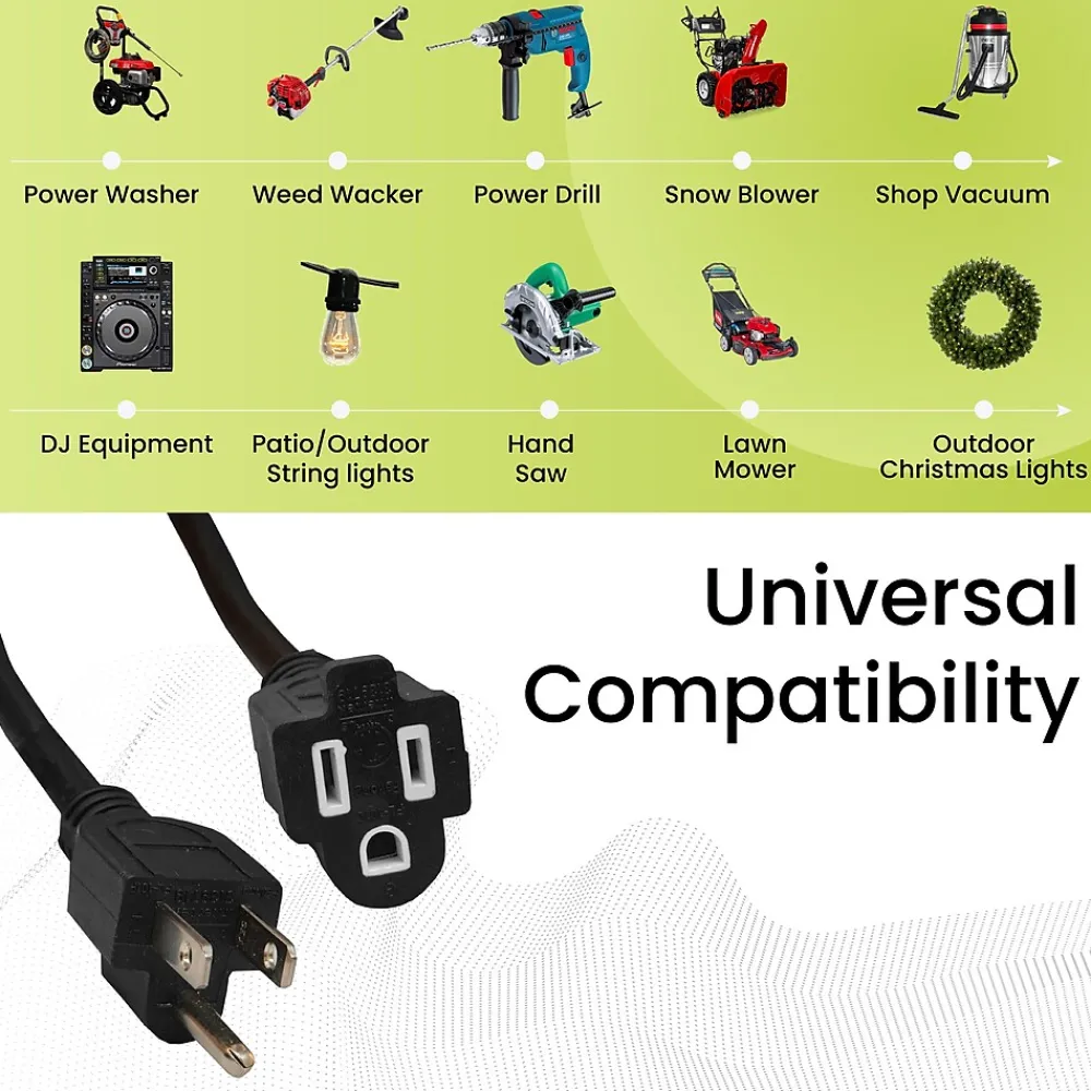 GoGreen Power 15' Indoor/Outdoor Extension Cord, 16 AWG, Black (GG-13715BK)