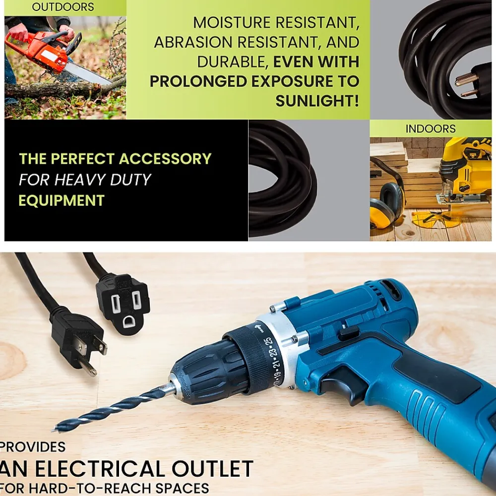 GoGreen Power 15' Indoor/Outdoor Extension Cord, 16 AWG, Black (GG-13715BK)