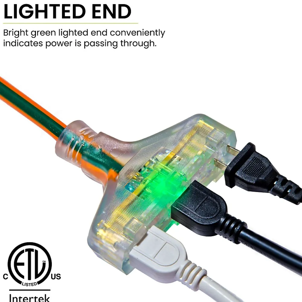 GoGreen Power 25' Indoor/Outdoor Extension Cord, 3-Outlet, 12 AWG, Orange (GG-15225)