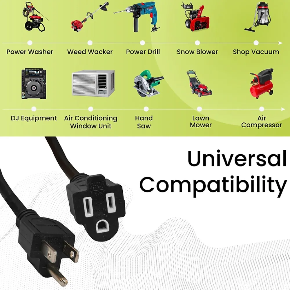 GoGreen Power 100' Indoor/Outdoor Extension Cord, 14 AWG, Black (GG-13800BK)