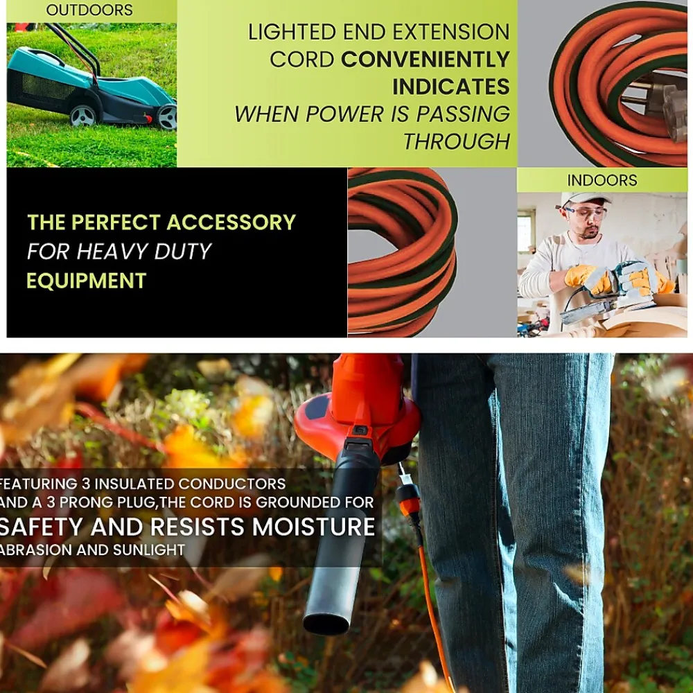GoGreen Power 50' Indoor/Outdoor Extension Cord, 16 AWG, Orange (GG-13750)