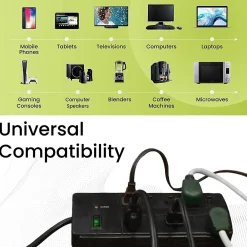 GoGreen Power 8 Outlet Surge Protector, 6' cord, Black (GG-18316BK)