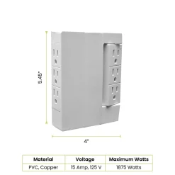 GoGreen Power 6 Outlet Swivel Wall Tap Adapter, White (GG-16000TSW)