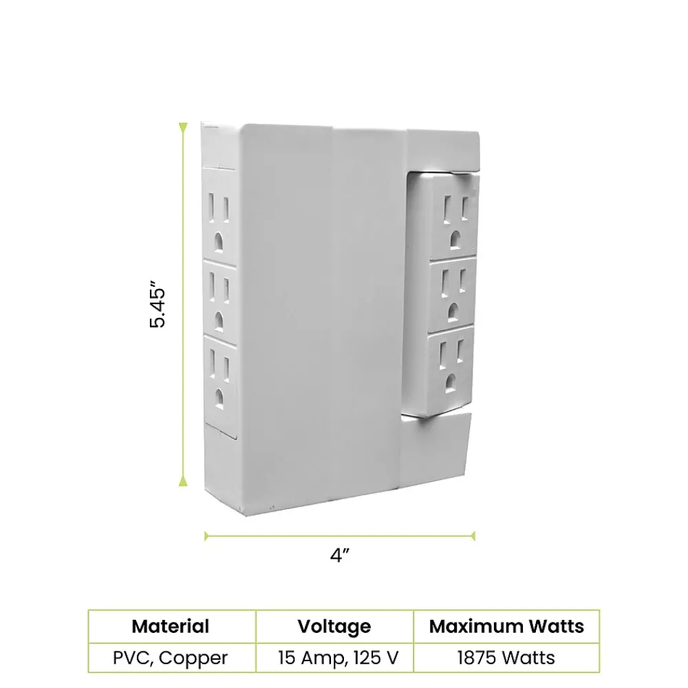 GoGreen Power 6 Outlet Swivel Wall Tap Adapter, White (GG-16000TSW)
