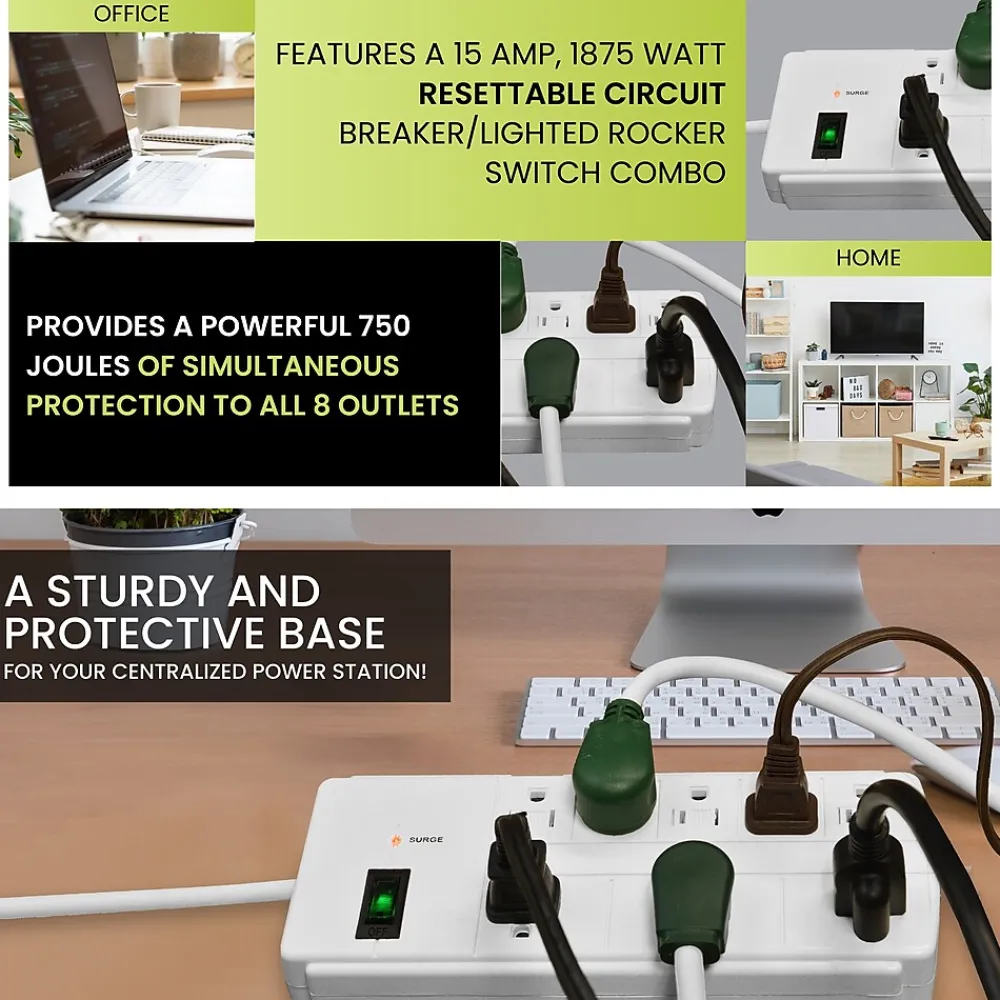 GoGreen Power 6' Surge Protector, 8 Outlet, White (GG-18316WH)