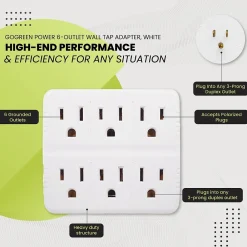 GoGreen Power Wall Tap, 6 Outlet, White, 3/Pack (GG-16000TW)