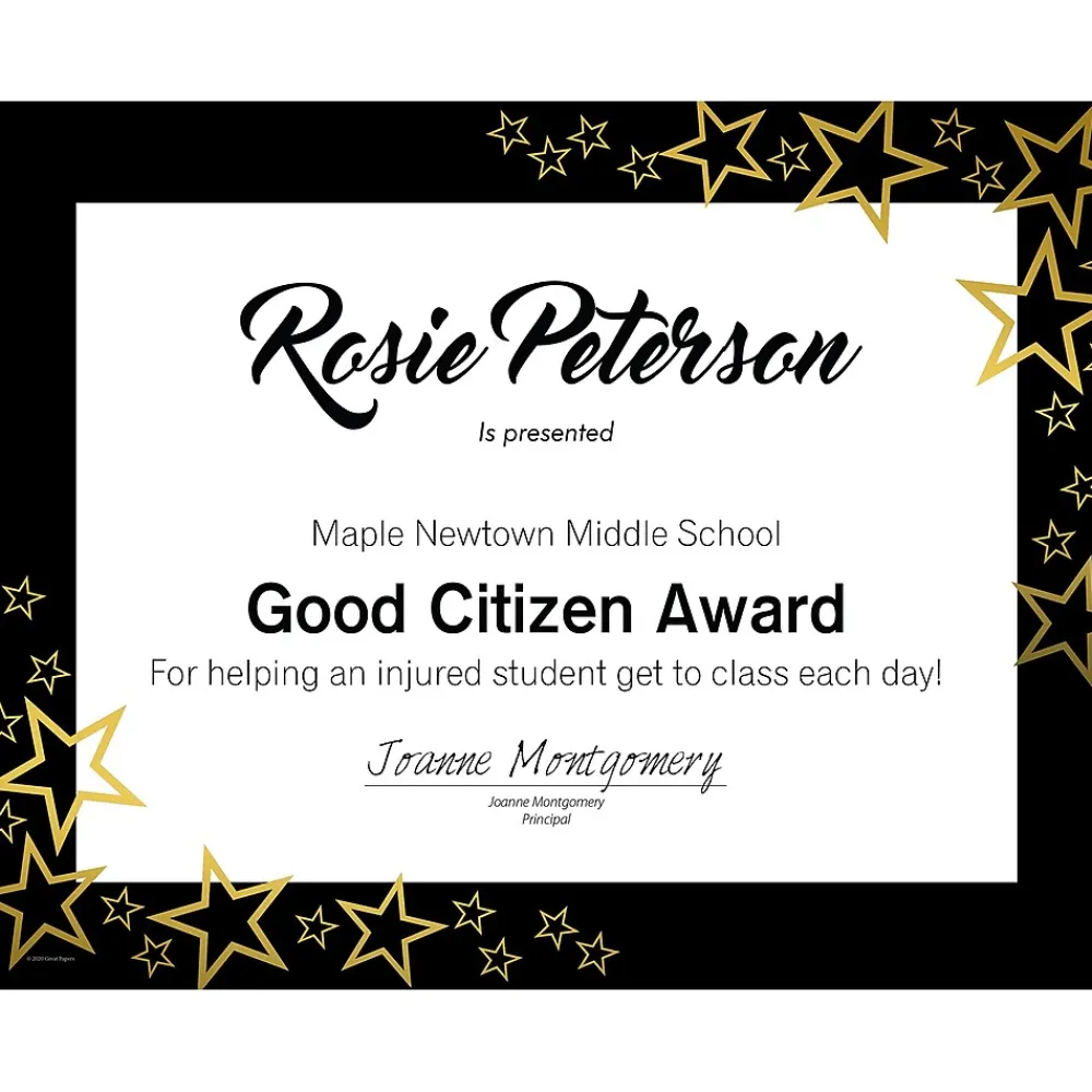 Awards & Certificates*Great Papers Star Search Certificates, 8.5" x 11", White/Black/Gold, 15/Pack (2020001)