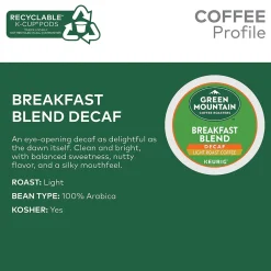 Green Mountain Breakfast Blend Decaf Coffee Keurig® K-Cup® Pods, Light Roast, 24/Box (5000330139)