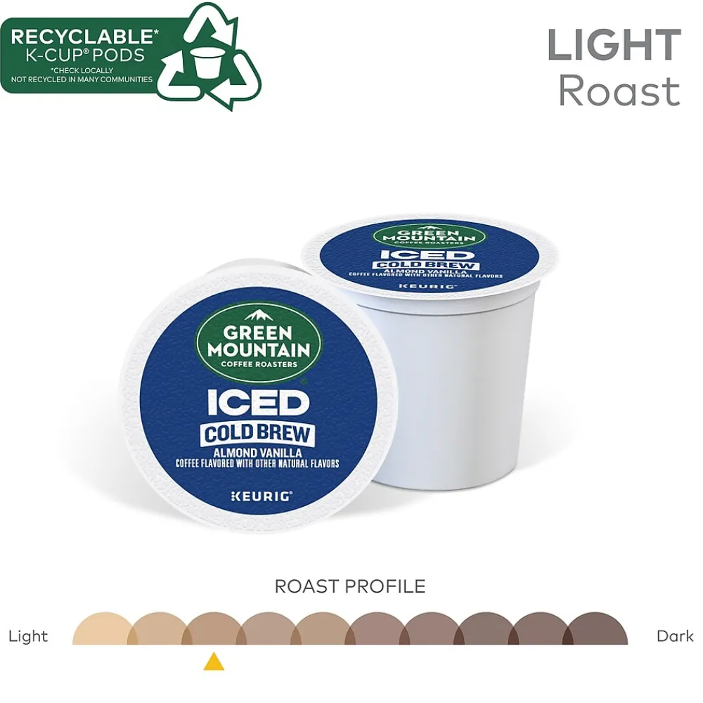 Green Mountain Coffee Roasters Iced Cold Brew Almond Vanilla Iced Coffee Keurig® K-Cup® Pods, Light Roast, 80/Carton
