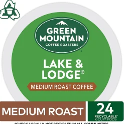 Green Mountain Lake & Lodge Coffee, Medium Roast, 0.31 oz. Keurig® K-Cup® Pods, 24/Box (6523)