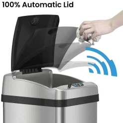 Stainless Steel Rectangular Extra-Wide Sensor Trash Can with AbsorbX Odor Control System, 13 Gal., Silver (SC13RX)<Halo Sale