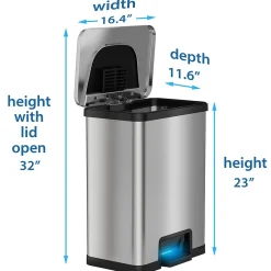 TapCan Stainless Steel Rectangular Pedal Sensor Trash Can with AbsorbX Odor Control System, Trim, 13 Gal. (TC13SB)<Halo Hot