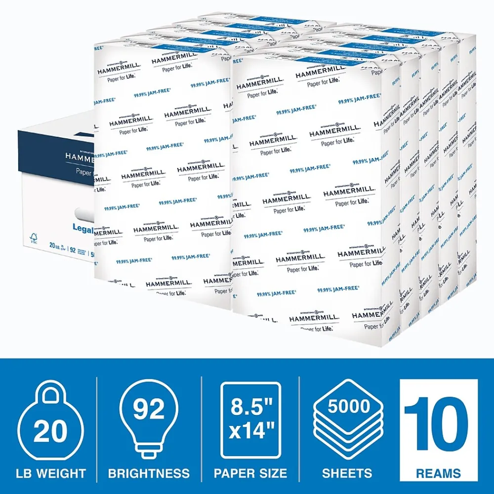 Copy Paper*Hammermill Copy Plus 8.5" x 14" Copy Paper, 20 lbs., 92 Brightness, 500/Ream, 10 Reams/Ct (105015)