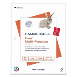 Multipurpose Paper*Hammermill Fore 8.5" x 11", 3-Hole Punched Multipurpose Paper, 20 lbs., 96 Brightness, 500 Sheets/Ream (103275)