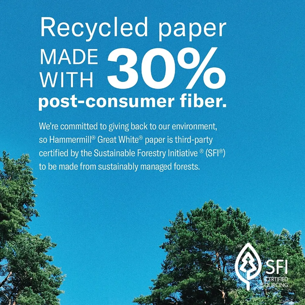 Large Quantity Paper*Hammermill Great White 30% Recycled 8.5" x 11" Copy Paper, 20 lbs., 92 Brightness, 5000 Sheets/Carton (86700)