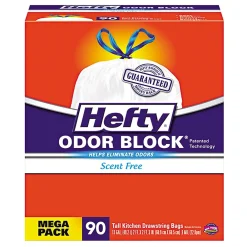 Strong 13 Gallon Kitchen Trash Bag, 23.75" x 27", Low Density, 0.9 mil, White, 90 Bags/Box (RFPE84574CT)<Hefty Sale