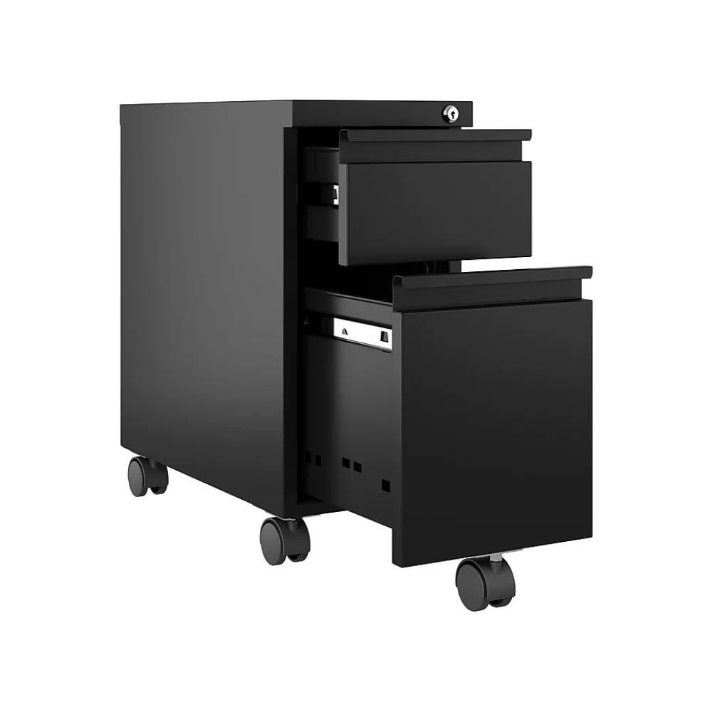 File Cabinets*Hirsh 2-Drawer Mobile Vertical File Cabinet, Letter/Legal Size, Lockable, 21.75"H x 10"W x 19.88"D, Black (22651)
