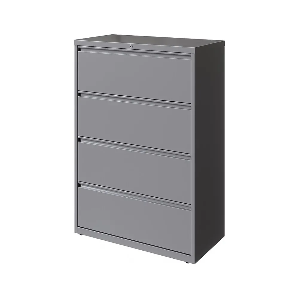 File Cabinets*Hirsh HL10000 Series 4-Drawer Lateral File Cabinet, Locking, Letter/Legal, Arctic Silver, 36" (23746)