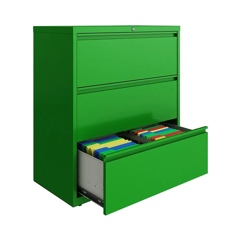 File Cabinets*Hirsh HL10000 Series 3-Drawer Lateral File Cabinet, Locking, Letter/Legal, Screaming Green, 36" (24253)