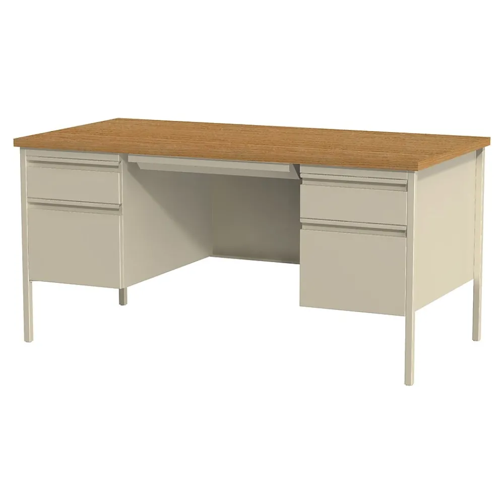 Computer Desks*Hirsh 60"W Double-Pedestal Computer Desk, Putty/Oak (20100)