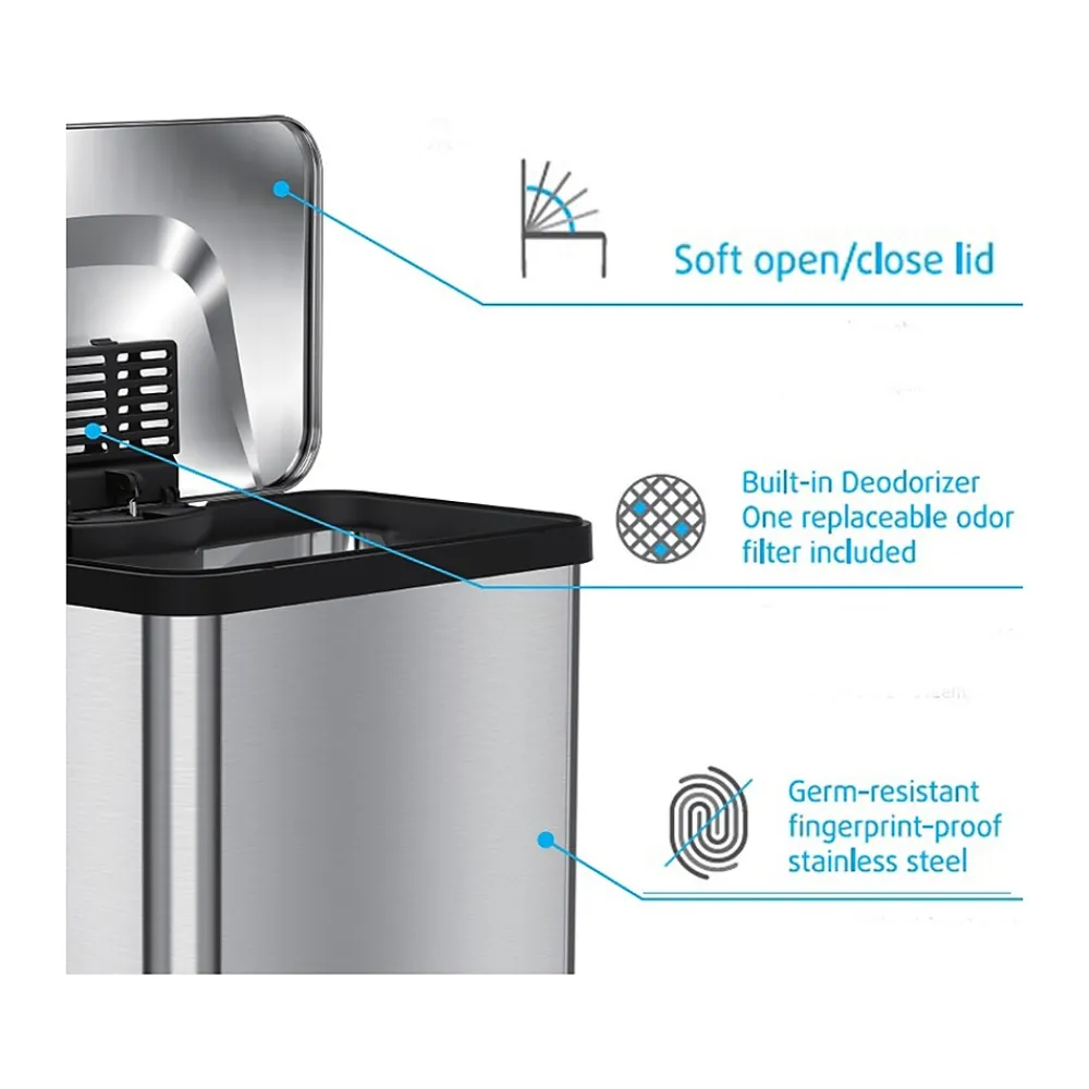 Stainless Steel Step Trash Can with Hinged Lid, 18-Gallon, Silver (HLS18SS)<HLS Commercial