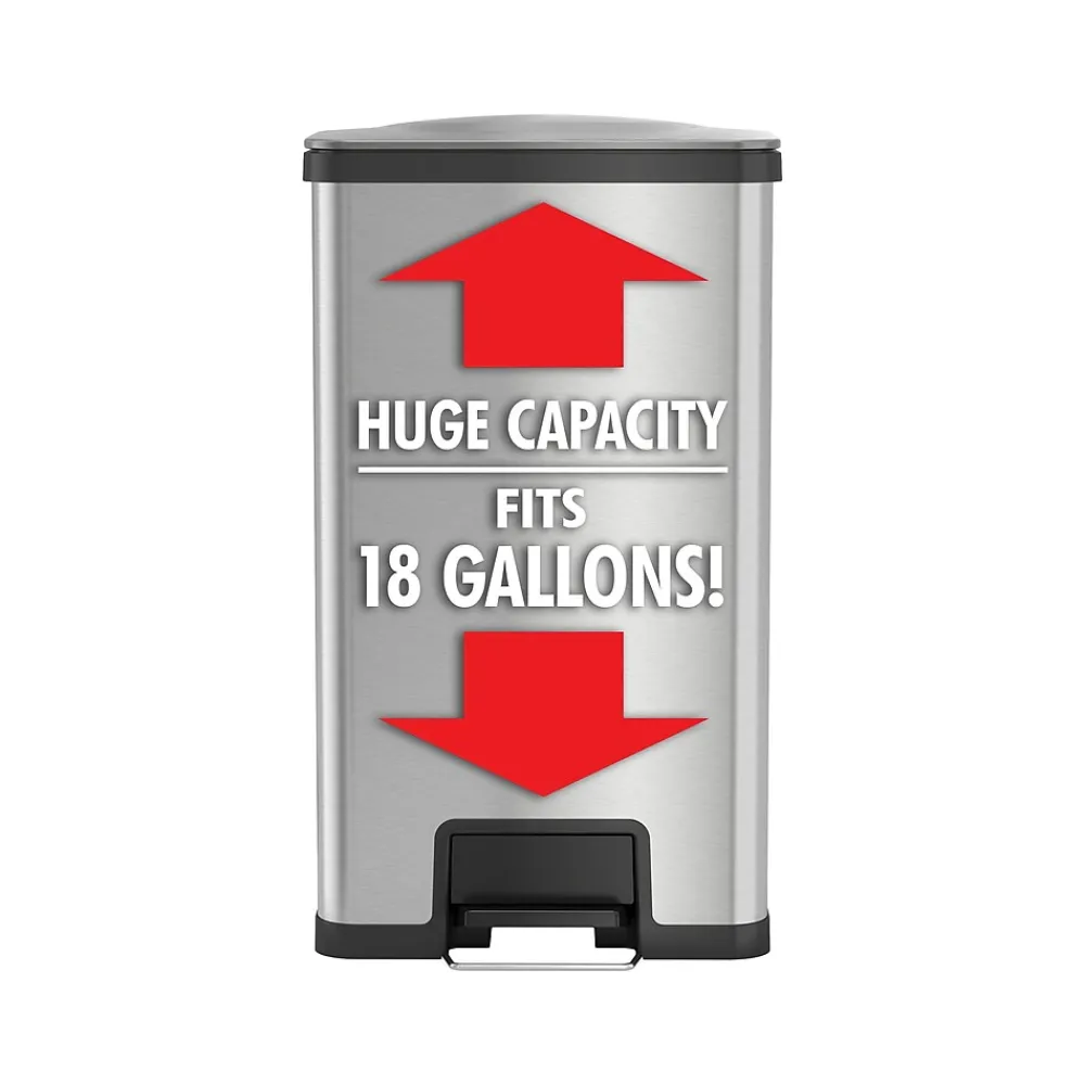 Stainless Steel Step Trash Can with Hinged Lid, 18-Gallon, Silver (HLS18SS)<HLS Commercial
