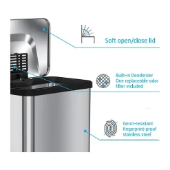 Stainless Steel Step Trash Can with Hinged Lid, 13-Gallon, Silver (HLS13SS)<HLS Commercial
