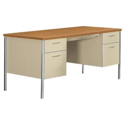 Computer Desks*HON 34000 Series 60" Double Pedestal Desk, Harvest Maple/Putty (H34962CL)