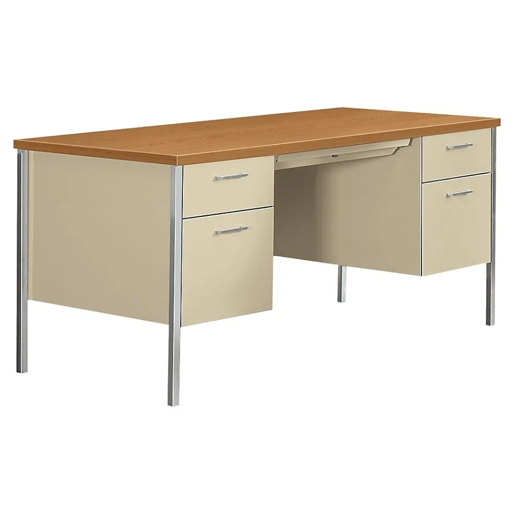 Computer Desks*HON 34000 Series 60" Double Pedestal Desk, Harvest Maple/Putty (H34962CL)