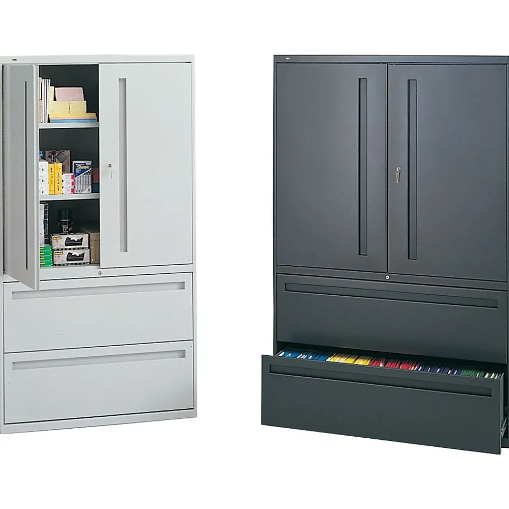 File Cabinets*HON 700 Series 2 Drawer Lateral File Cabinet w/Roll-Out & Posting Shelves, Light Grey, Letter/Legal, 42"W (795LSQ)